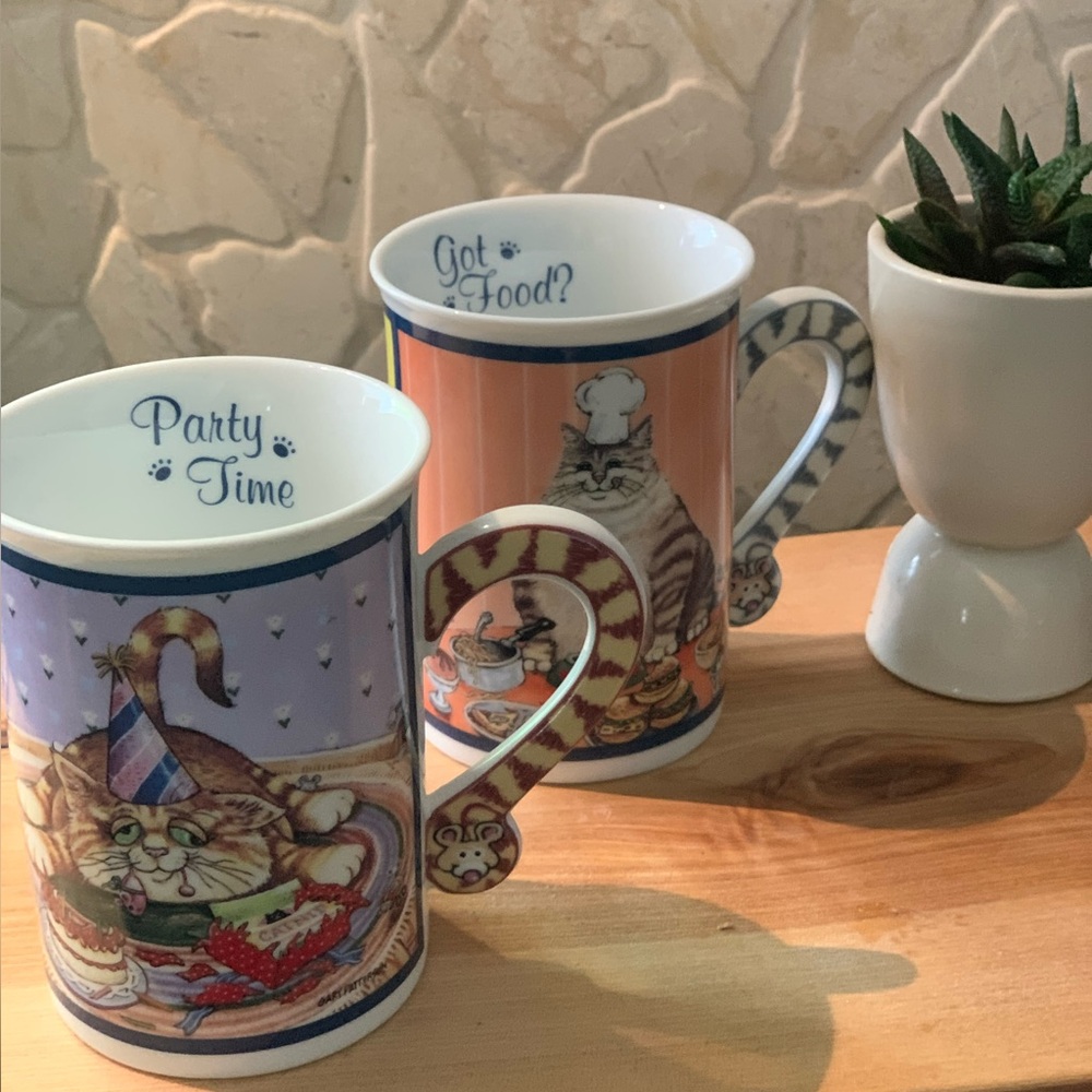 DANBURY MINT | Set of 2 | Comical Cat Mugs Designed By Gary Patterson